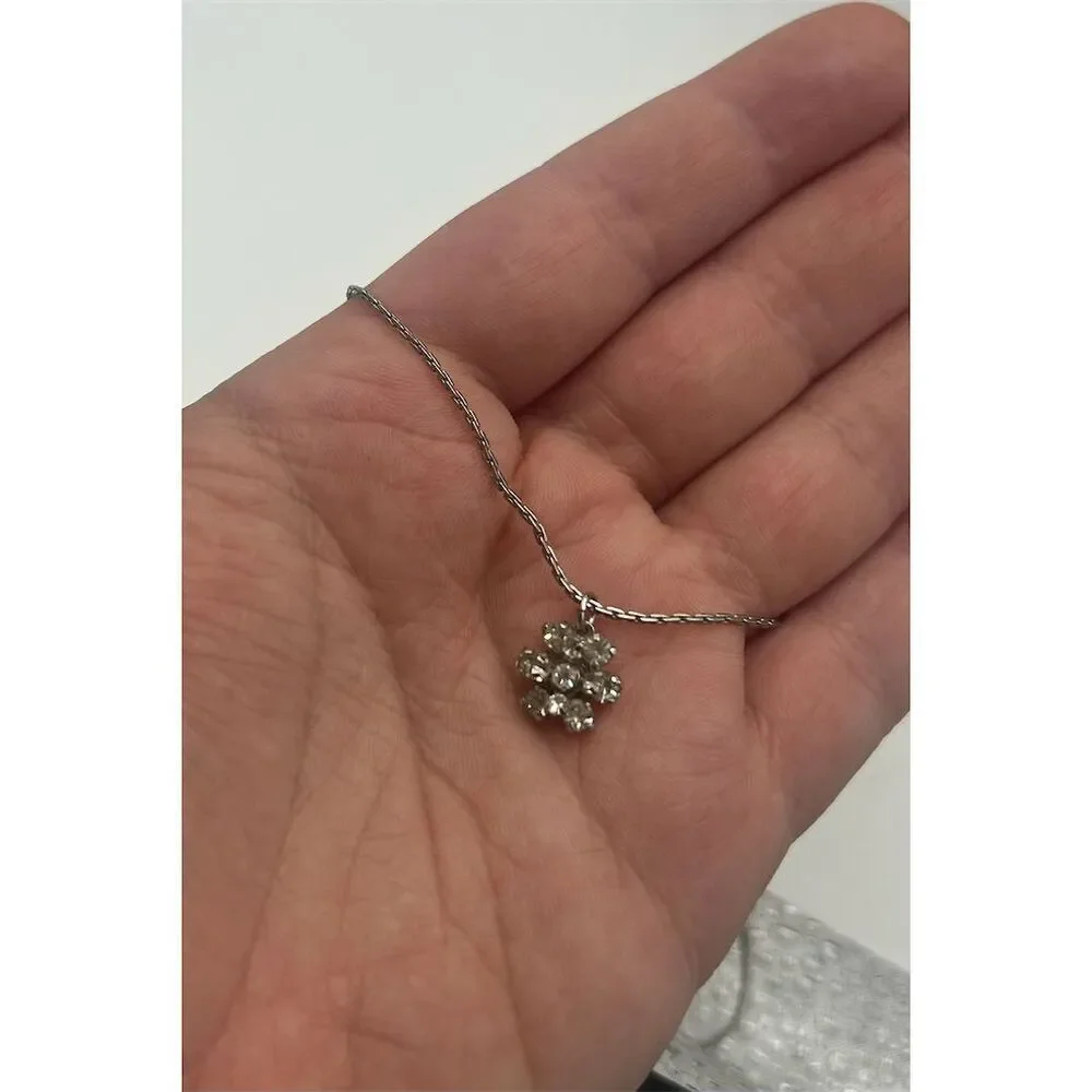 Avon Silver Tone Rhinestone Flower Necklace - Picture 2 of 3